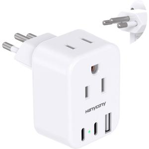 HANYCONY Brazil Power Adapter, Type N Plug Adapter with 2 Outlets 3 USB Ports (2 USB C), Travel Adapter for US to Brazil Brazilian Brasil