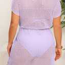 Aqua Eve Plus Size Swimsuit Cover Up for Women-Crochet Beach Dress V Neck Tie Waist Bathing Suit Cover Up (Purple)