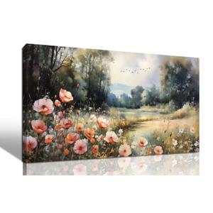 hyidecorart Canvas Wall Art For Living Room Wall Decor For Bedroom Office Decorations Vintage Farmhouse Wildflower Wall Paintings Nature Landscape Picture Artwork Aesthetic Home Decor Ready To Hang