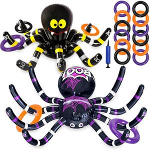 Max Fun Halloween Ring Toss Games for Kids, 2 Pack Inflatable Spiders Set Halloween Party Favor Supplies Holiday Carnival School Decoration Outdoor Indoor Spooky Creepy Game,Pump Not Included.