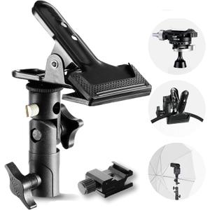 Selens Photography Reflector Clamp Holder Speedlite Hot Shoe Bracket with 1/4" & 3/8" Screw Mount with Photo Studio Light Stand, Lighting Umbrella Reflector (One Pack)