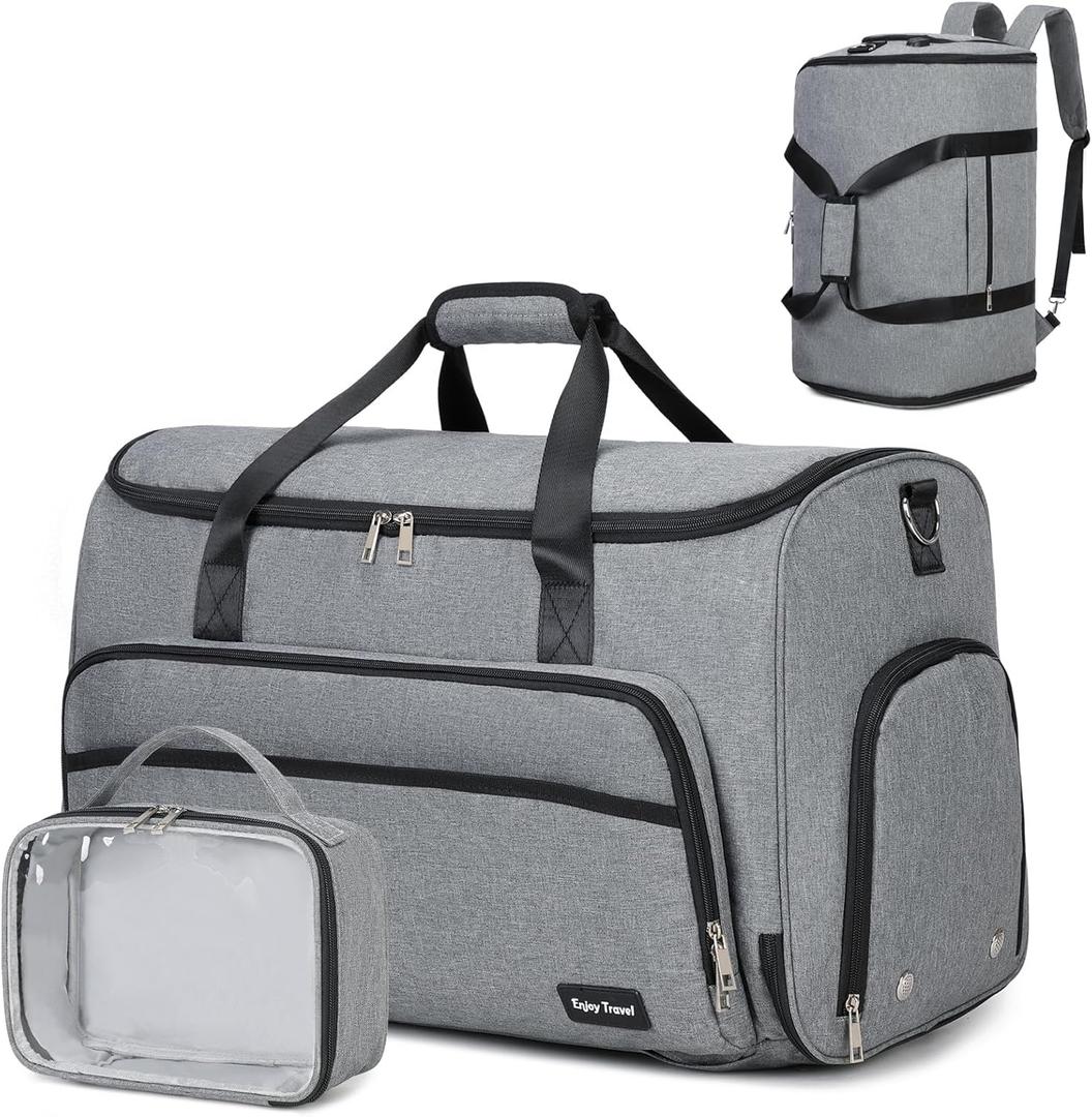 Garment Duffle Bags for Travel, Convertible Garment Bag for Men Women, Carry On Duffle Bag Backpack with Shoe Compartment & Toiletry Bag, 4 in 1 Hanging Suitcase Suit Travel Bags (Light Grey)