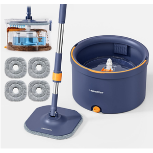 HoMettler Spin Mop and Bucket Set, Mop Bucket with Separate Dirty Water System, Deep-Cleaning Mops for Floors/Wall, Versatile Mops with 4 Microfiber Mop Pads