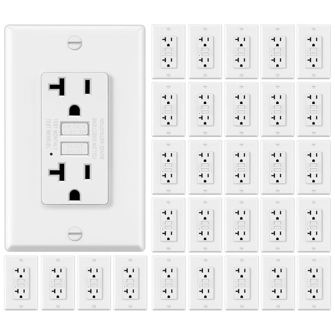 ELECTECK 30 Pack GFCI Outlet 20 Amp, Non-Tamper Resistant, Decor GFI Receptacles with LED Indicator, Ground Fault Circuit Interrupter, Wallplate Included, ETL Listed, White