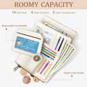 Icycay Floral Flowers Small Wallet Women RFID Blocking Bifold, Credit Card Holder, Zipper Coin Pocket, PU Leather, Compact, Travel, 4 ID Window, 14 Card Slots, Cash Purse, Ladies Woman Female Girls