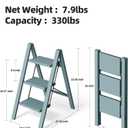 HillhutApex 3 Step Stool, Aluminum Foldable Step Ladder, Lightweight Stable Stool with Wide Non-Slip Pedals, 330lbs Bearing Capacity Ladder for Office,Home,Kitchen - Light Blue