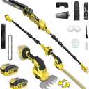 6-IN-1 Cordless Pole Saw & Pole Hedge Trimmer Combo Kit, Dual 4.0Ah Batteries, 8" Brushless Chainsaw, 16" Electric Hedge Trimmer, 6" Grass Shears, 14.92Ft Long Reach, Bush Trimmer for Tree Shrubs