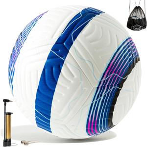 Official Match Soccer Ball Size 5  Waterproof PU Leather, Includes Pump & Needles, Mesh Storage Bag for Easy Carry (Multicolor)