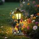 JIALINXIA Solar Garden Outdoor Statues Rooster Hen Couple with Light, Outside Decorations Chicken Sculptures for Patio Yard Lawn Walkway Ornaments