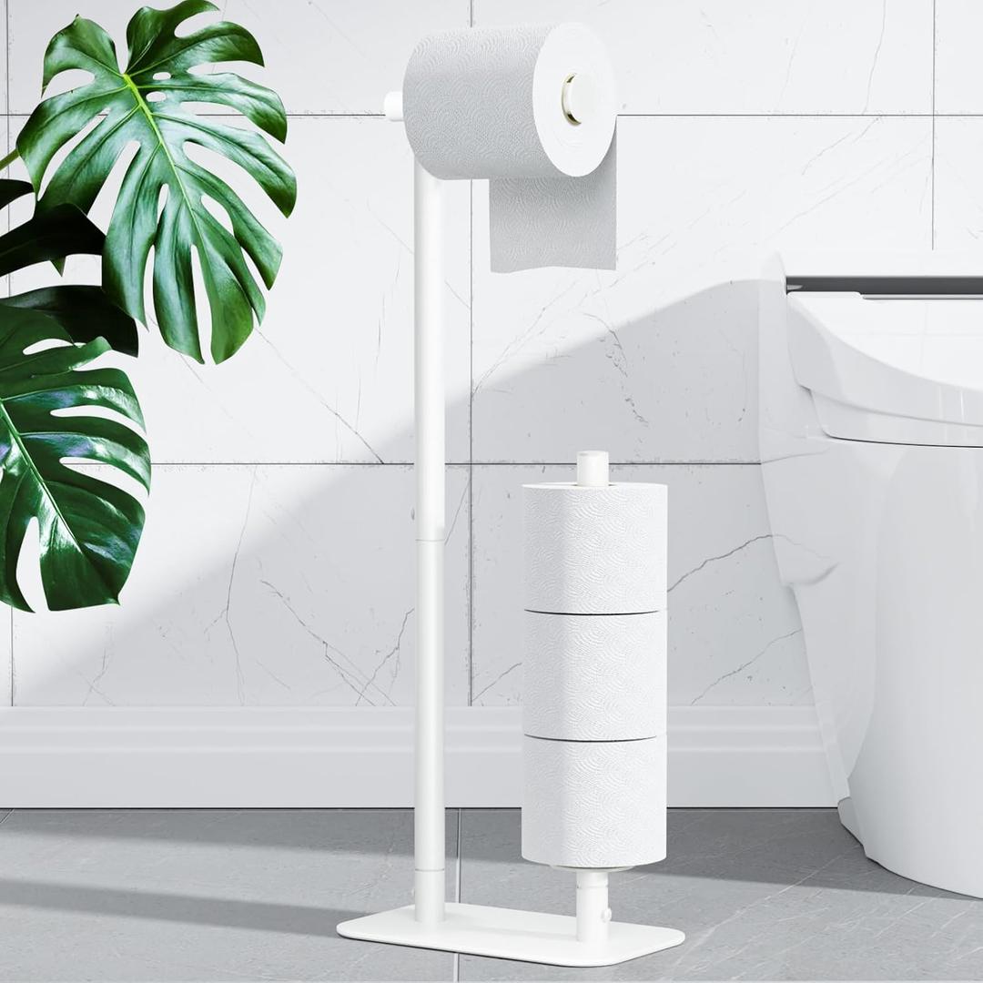 Kitsure Toilet Paper Holder Free Standing - Large Capacity Toilet Paper Holder for 4 Rolls, Rustproof Toilet Paper Stand with Non-Slip Stable Base, White, 24.4"x9.3"x5.5"