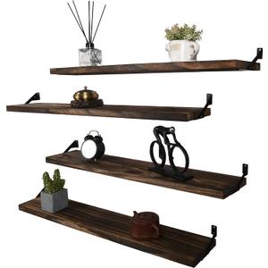 HXSWY Wood Floating Shelves for Wall, Wooden Wall Shelves for Bedroom, Wall Mounted Shelves for Living Room, Set of 4 Brown 36 Inch