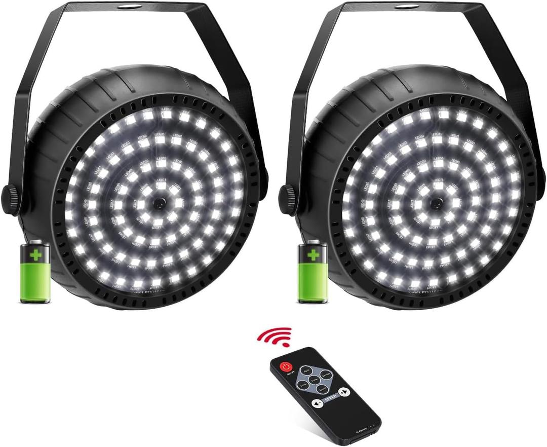 Battery Strobe Light Halloween, Rechargeable White Strobe Lights USB Powered Remote Control & Sound Activated Wireless LED Strobe Light for Party DJ Disco Stage Dance Wedding - 2Pack