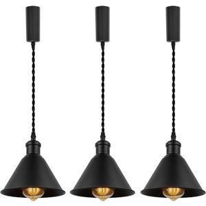 Set of Three Adjusted Wire Length H-Type Track Hanging Light 3.9 Ft Twisted Cord E26 Base Industrial Design Black Metal Pendant Light Fixture for Loft Aisle Bar(No Bulb & Track)