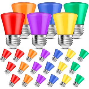 25 Pcs Christmas 2W LED Light Bulbs Replacement for Outdoor String Lights E26 Base Plastic Waterproof S14 LED Bulb for Wedding Halloween Patio Party Bar Decor(Multi Color)