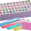 American Mahjong Tile Set Pink 166 Mahjong Tile Set 1.2-inch American Mahjong Set Equipped with 4PCS Mahjong Racks with Pushers