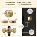 Brushed Gold Flat Ball Door Knob with Lock, Keyless Privacy Round Design Doorknob for Bathrooms/Bedrooms, Satin Brass Finish