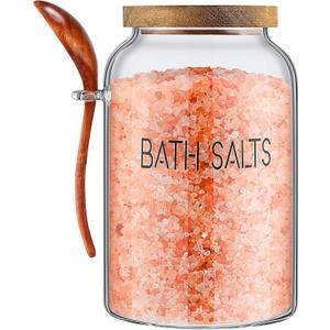 SiliFine 1 Piece 94 oz Bath Salts Glass Jar with Wooden Lid, Bath Salt Container with Scoop, Airtight Storage Bathtub Accessories for Women