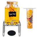 2 Gallon Glass Drink Dispenser with Stand and Bamboo Lid, Lemonade Dispenser with Stainless Steel Spigot, Glass Beverage Dispenser for Parties, Weddings, Kombucha, BBQ