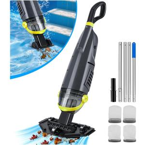 Cordless Handheld Pool Vacuum Cleaner with 4 Filter Bags, Suitable for Ultra-fine Impurity Filtration| Dual Brush Heads+Aluminum Poles | 20.5 GPM Suction-Powerful Spa Vacuum for Hot Tub-Yellow