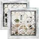 HMANGE Farmhouse Wall Mirror with Carved Floral Design - Rustic Mirror Decor for Home, 12x12 Inch 4PCS
