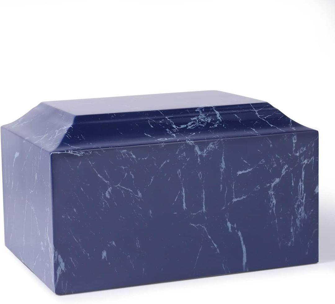 Blue Classic Cultured Marble Cremation Urn for Adult Ashes, Urn for Human Ashes, Adult Sized Memorial Urn for Ground Burial or Home Memorial