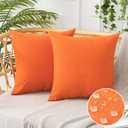 UGASA Fall Outdoor Throw Pillow Covers Pack of 2 Plaid Texture Waterproof Farmhouse Linen Decorative Square Cushion Pillows Covers for Patio Porch Outside Garden Bench 18x18 Inch, Orange