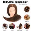 Mannequin Head with 100% Real Human Hair, Cosmetology Mannequin Doll Head for Styling Hairdresser Practice Training Head (Brown)