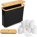Mumisuto Toilet Paper Storage Basket, Modern Black Toilet Paper Organizer, Holds Up to 9-12 Rolls, Free Standing, Wooden + Fabric