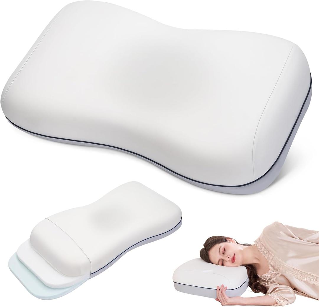 Cervical Neck Pillow, Adjustable Memory Foam for Neck Support, White, 14.13*23.59*4.22inch