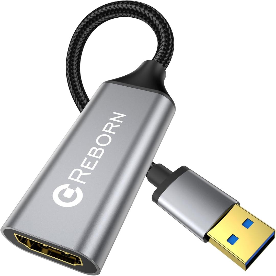 Reborn USB to HDMI Adapter, 1080P@60Hz USB 3.0 Male to HDMI Female Multi-Display Cable Converter Suitable for MacOS Windows 7/8/10/11