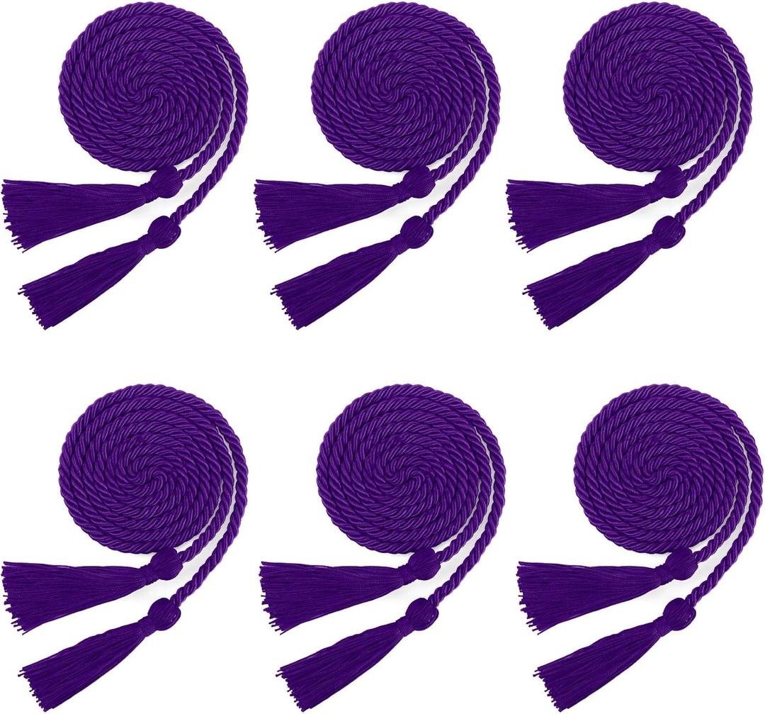 Graduation Cords, 6 PCS Purple Graduation Honor Cords Graduation Tassel Cords Bulk, 67" Long Honor Braided Cords for 2026 Graduation Decorations Bachelor Gown for Master Doctoral Students