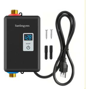 3000W Tankless Water Heater 110V, Electric Instant Hot Water Heater Under Sink, Vertical Mount Only with 304 Stainless Steel & Brass Fittings,(Use in Environments Above 0C/32F Only) (Black)