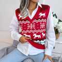 JULYCLO Christmas Sweater Vest Women Ugly Xmas Reindeer Knit Sweaters Casual Santa Snowflake V Neck Sleeveless Outwear Tops (Red-1)