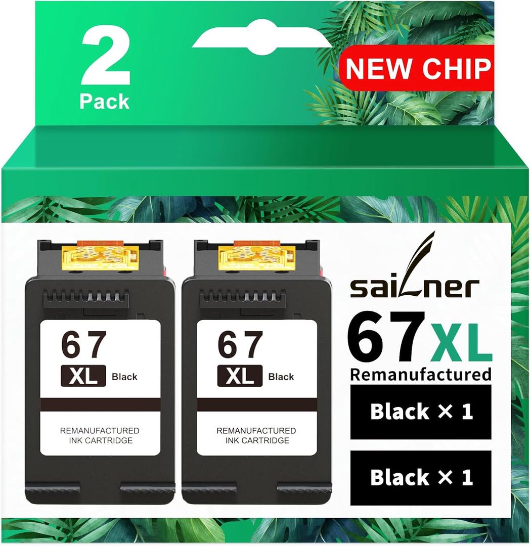 SAILNER 67XL Black High-Yield Ink Cartridge Replacement for HP Ink 67 67XL HP Printer Ink Compatible with DeskJet 2855e Ink Cartridges Deskjet 4155e 2755e 4155 2700 2700e Envy 6055 Printer 67(2 Pack)