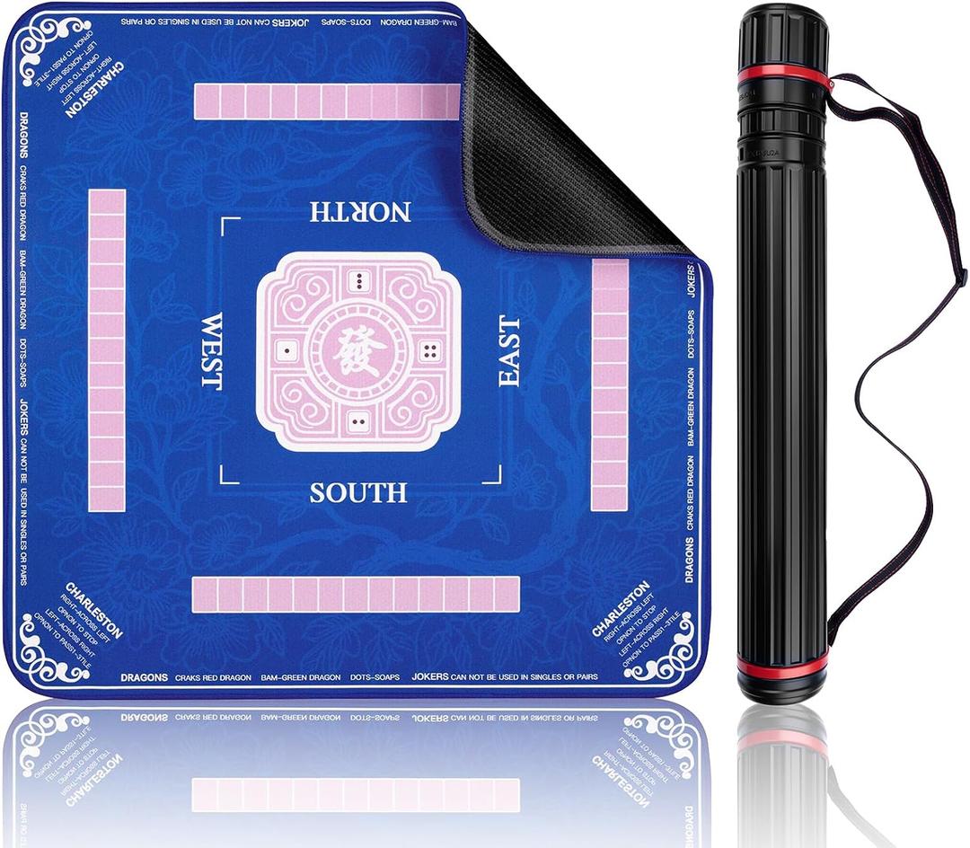 Mahjong Mat- Non-Slip and Noise Reduction Mahjong Table Mat with Carrying Bag, 31.5x31.5 Inch Waterproof Surface Mahjong Mats for Poker, Card, Dominoes, Board & Tile Games. (Blue)
