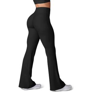 HEGALY Women's Flare Yoga Pants - Crossover Flare Leggings Buttery Soft High Waisted Workout Casual Bootcut Pants (Black) M