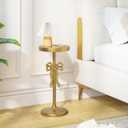 Gold Drink Table, Metal Martini Side Table - 9.9" x21.7'', Gold Small Accent Table with Bow Decoration, Pedestal End Table for Small Spaces