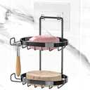 MASADI 2 Tier Soap Dish Holder, Soap Bar Holder with Hooks, Shampoo Bar Caddy for Shower Wall, Razor Holder for Shower, Bar Soap Container 304 Stainless Steel, Bathroom (Black)