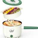 Electric Hot Pot with Steamer, Portable Nonstick Frying Pan with Dual Power Control, Electric Shabu Shabu Cooker for Noodle, Oatmeal, Pasta, Ramen, 1.5L (Green S)