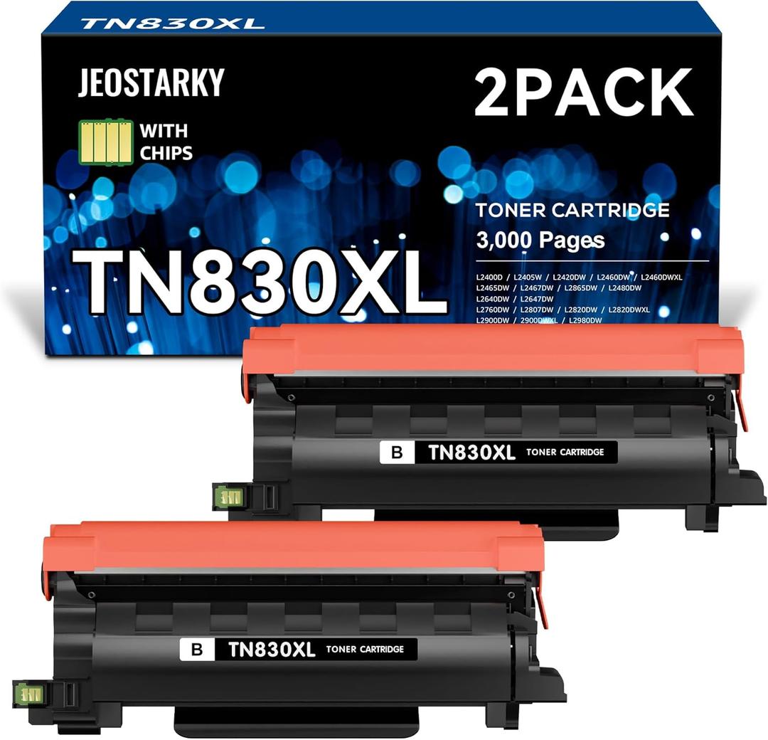 Compatible TN830XL Toner Replacement for Brother TN830XL TN830 XL Toner use with HL-L2460DW HL-L2405W HL-L2400D HL-L2480DW MFC-L2820DW MFC-L2820DW XL DCP-L2640DW MFC-L2900DW (Black,2 Pack)