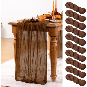 Brown Cheesecloth Table Runner 10 Pack Spring Table Runners Boho Gauze 120 Inches Marron Cheese Cloth Table Decor for Wedding Bridal Baby Shower Valentine's Day