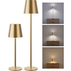 JACKYLED Cordless Table Lamps Rechargeable, 3 Adjustable Height, 5000mAh Battery Operated, 3 Colors Smooth Dimming, Portable LED Waterproof Gold Lamp for Dining, Bedroom, Outdoor (2 Pack)