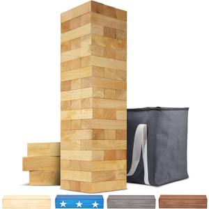 GoSports Giant Wooden Stacking Game - Stacks Up to 5 ft - Choose Brown Wood Stain, Gray, Natural, Stars & Stripes, or Tropical Hardwood - Toppling Tower