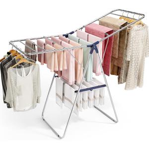 APEXCHASER Clothes Drying Rack, Stainless Steel Drying Rack Clothing with Height-Adjustable, Foldable Gullwings Laundry Drying Rack, Indoor Outdoor Use, No Assembly