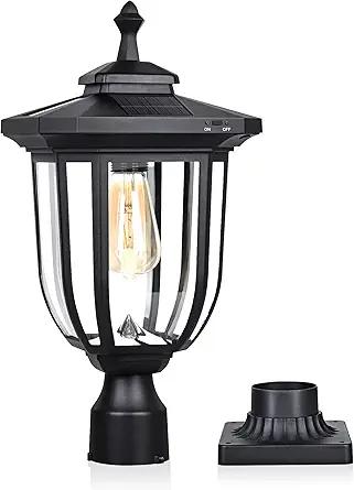 KMC KMC Lighting, Solar Post Light Outdoor Waterproof Aluminum Solar Lamp Post Light 220LM Black for Lawn Yard Pathway Garden Entryways Driveway Balcony Post Decoration