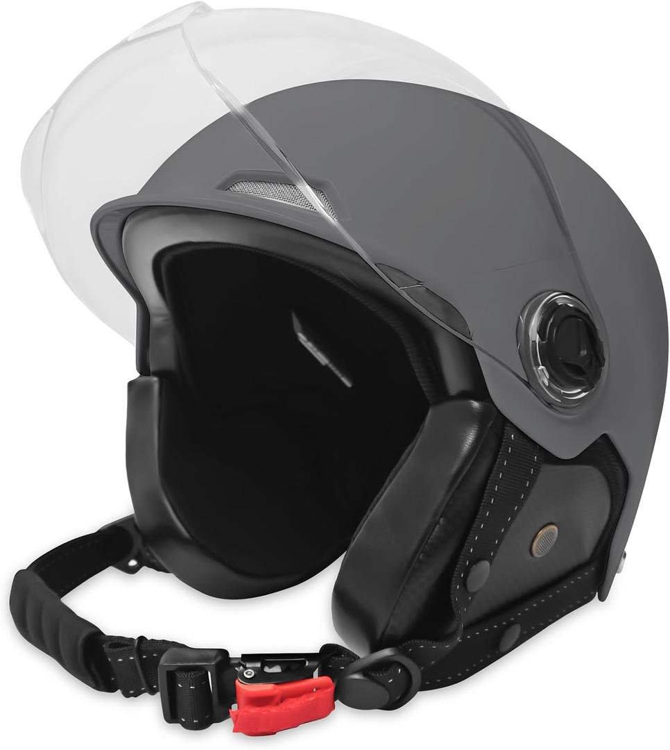 Motorcycle Helmet for Adults Half Helmet with Windproof Mask for Cruiser , Road Bikes, Electric Bikes, Scooter Cool Helmet for Men and Women,DOT Approved (Large, GRAY)