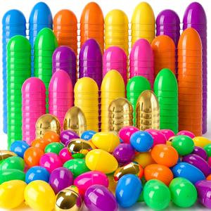 100PCS Easter Eggs Include 6 Surprise Golden Eggs, 3" Empty Fillable Colorful Bright Plastic Eggs Bulk for Easter Hunt, Easter Basket Stuffers Fillers Classroom Prize Party Favors