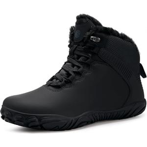 Womens Mens Barefoot Boots | Waterproof Winter Snow Boots | Warm Ankle Booties with Arch Support | Wide Width Hike Work Shoes | Zero Drop Sole | (Black)
