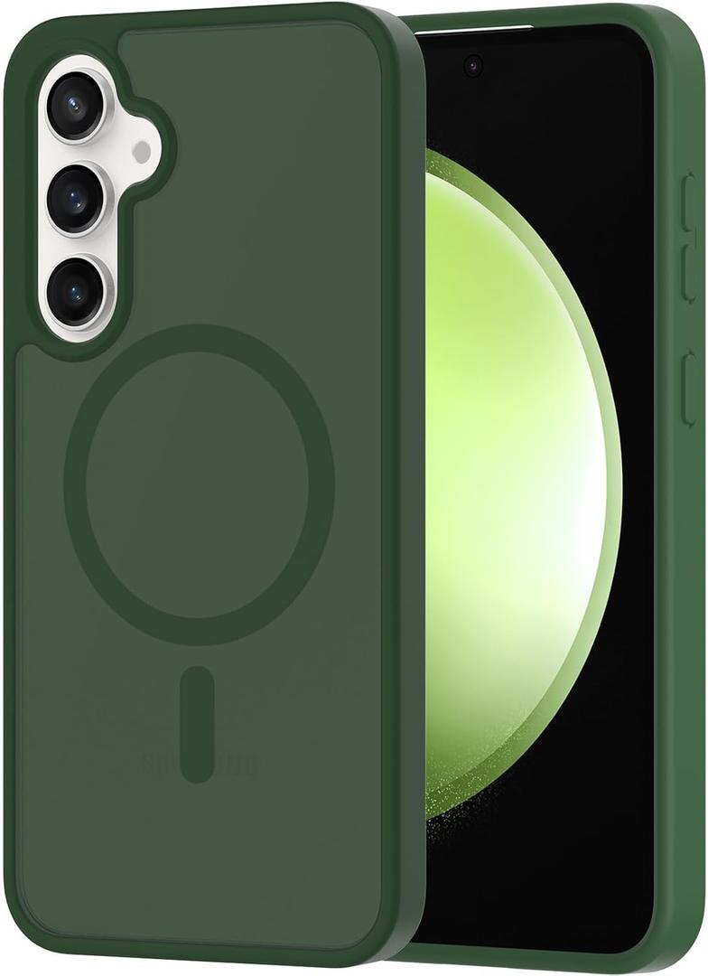 for Samsung Galaxy S23 FE Case Magnetic, Compatible with Magsafe 6.4-Inch Slim Fit Heavy Duty Protection Wireless Charging Skin-Feel Shockproof Anti-Slip TPU and PC Protective Phone Cover, Green