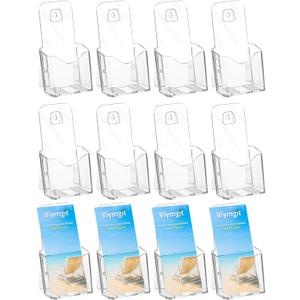 Brochure Holder Stand, 12 Pack 4 inches Acrylic Pamphlet Display Stand Wall Mount/Countertop, Clear Plastic Trifold Rack Card Holder for Organizer Flyer, Leaflets, Document, Literature